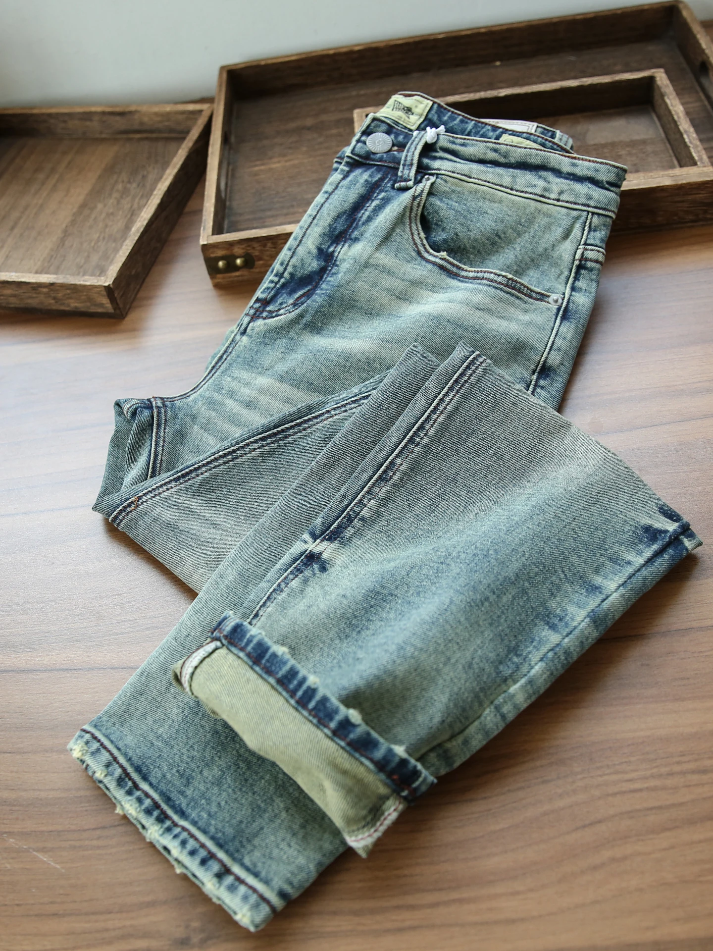 

Ретро-джинсы американского стиля для мужчин: новые, удобные, универсальные, прямые, осенне-зимние, модные длинные брюки