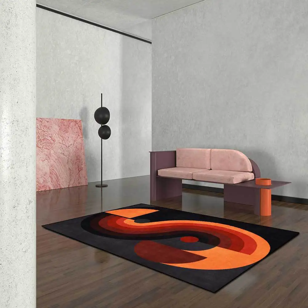 Bubble Kiss Modern Simplicity Snake Eye Design Carpet for Living Room Orange Black Geometric Pattern Rug Home Bedroom Carpet