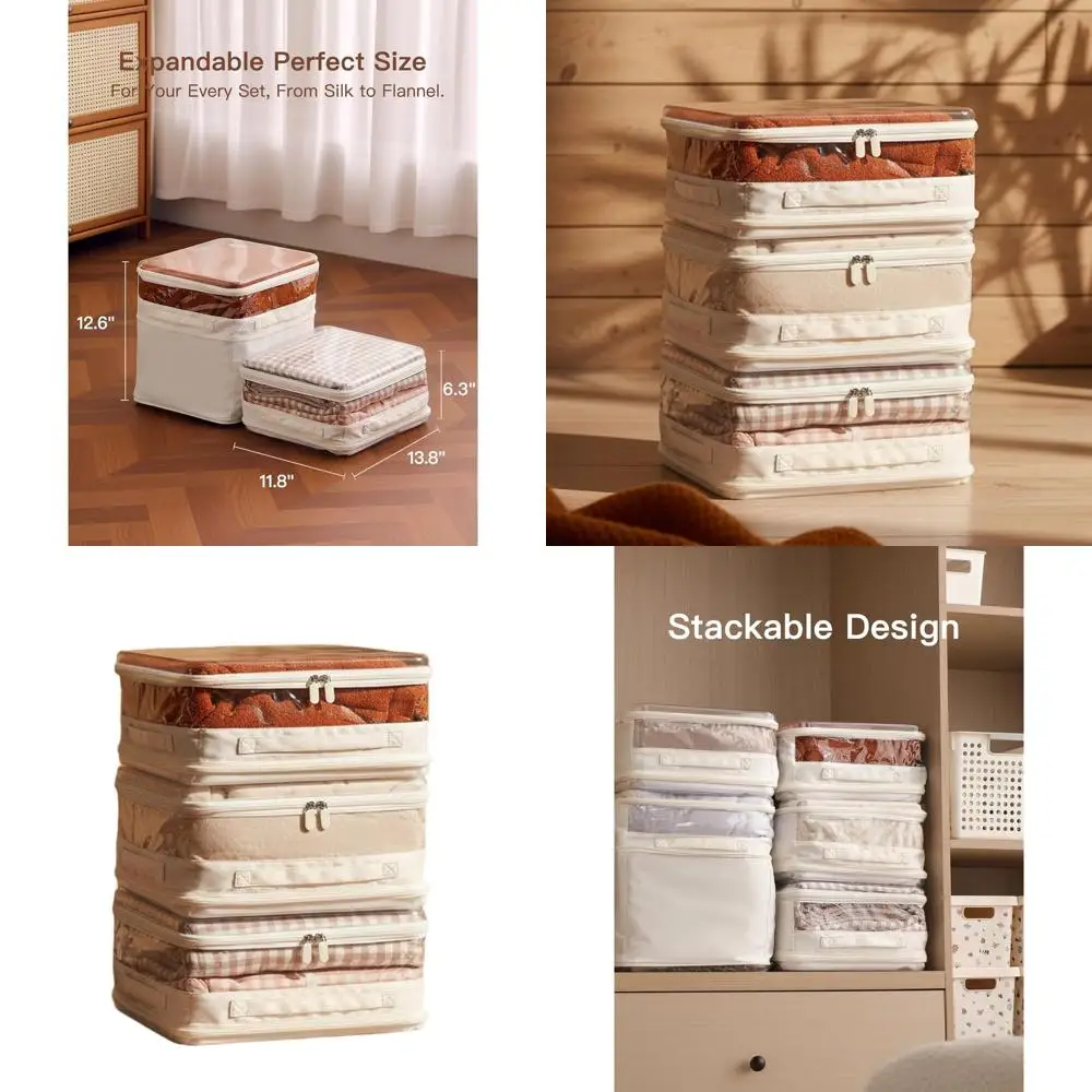 Organizery do przechowywania koców z przezroczystego, twardego tworzywa, rozszerzalne, dwustronne, z dużymi, sztaplowanymi pojemnikami do szafy.