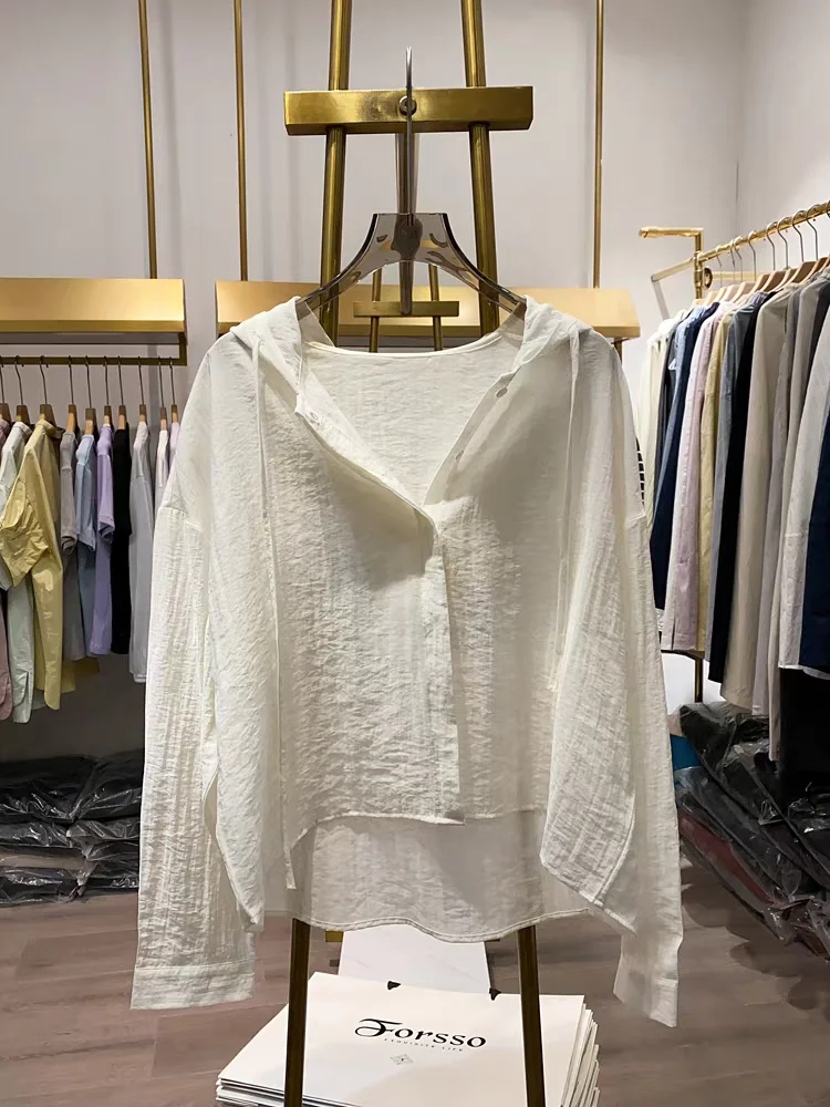 

Korean Sle Loose Fit Long Sve UV Protection irt Women's Summer Casual Hooded ort Coat Thin Polyester Fiber irt