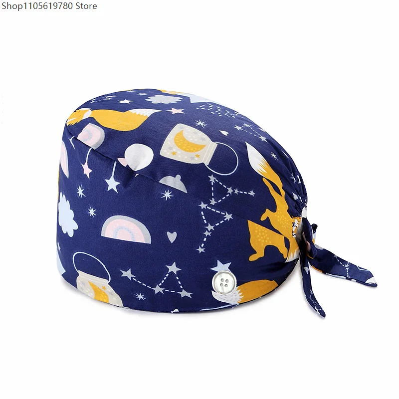 Unisex Cotton Scrub Cap Dentist Cap Women Men Cartoon Anime Printing Cap Pet Veterinary Beauty Pharmacy Cosplay Lab Work Cap