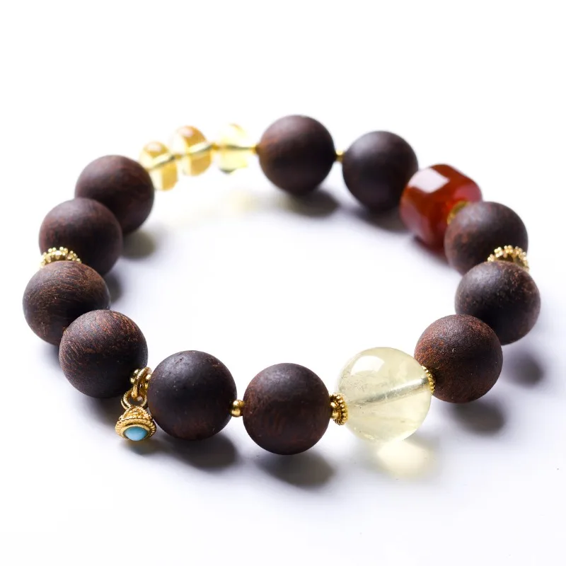 Natural Citrine Amber Dalbergia Odorifera Bracelet New Chinese Style Wooden Beaded Bracelet for Women Gifts