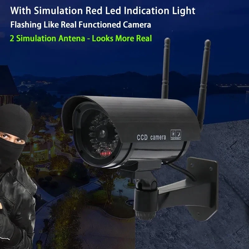 Plastic Fake CCTV Camera Dummy Wireless Camera With Simulation Antena Red Led Flashing AA Battery Surveillance Security System