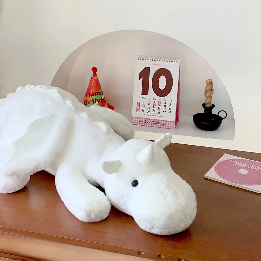 Juguete de peluche de dragón volador blanco muy suave de gran tamaño, cómodo y peludo, almohada de dinosaurio de Anime, decoración del hogar,