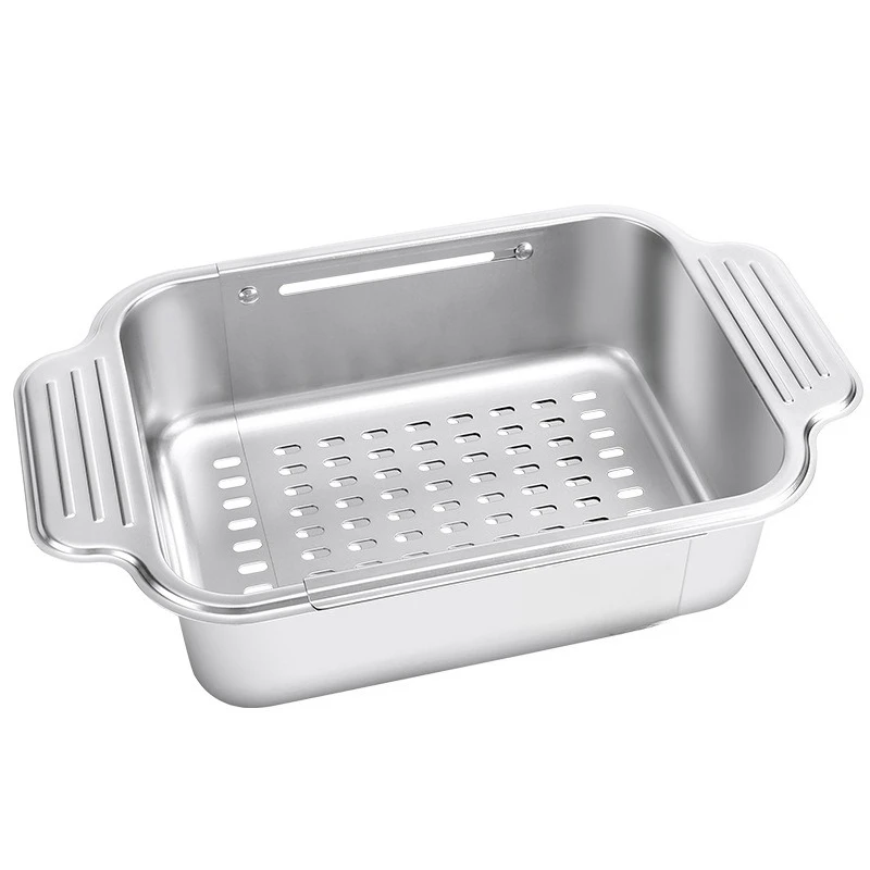 

Household Sink Retractable Drain Basket Kitchen Retractable Dishwasher Shelf 304 Stainless Steel Fruit and Vegetable Frame