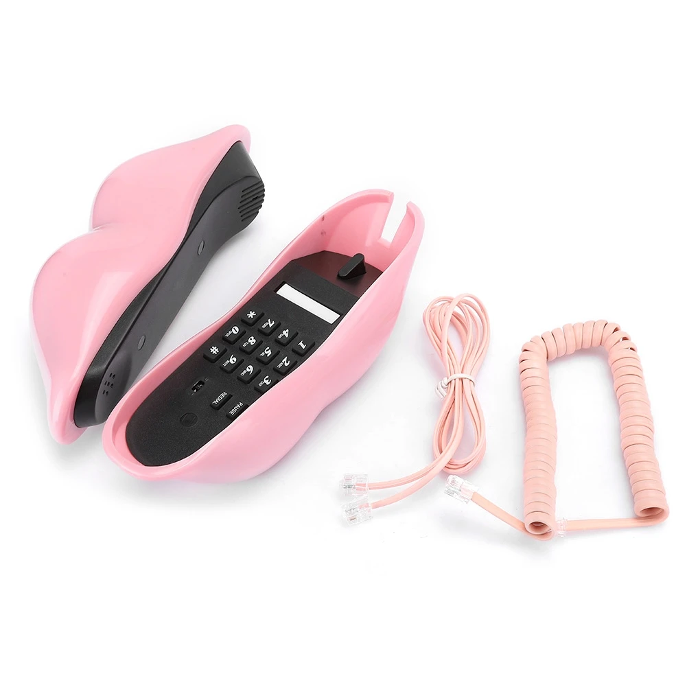 European Style Home Telephone Fashionable Pink Lips Shape Desktop Landline Phone
