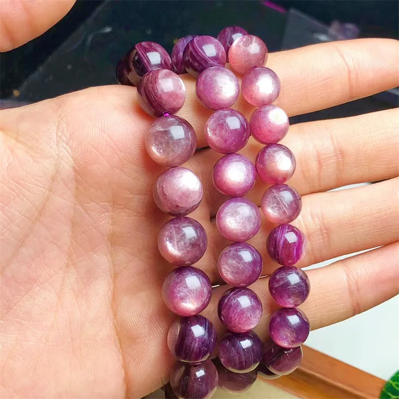 Natural Purple Lepidolite Bracelet  Smooth Round Gem Stone Beads For Jewelry Making Design Christmas Gift 9/10/11MM