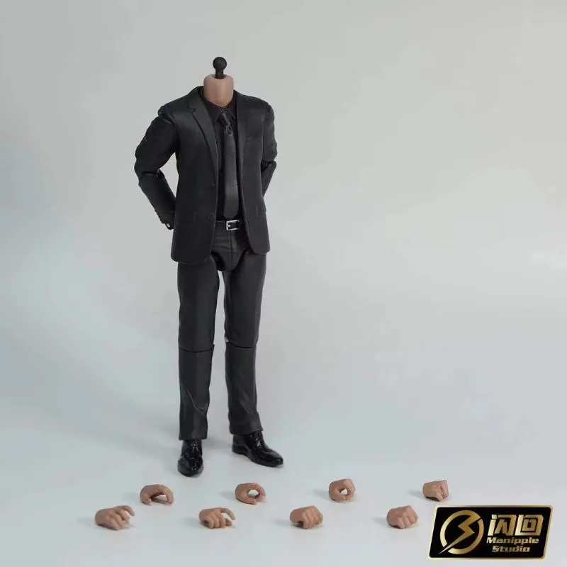 1/12 Scale Male Black Suit Body with Interchangeable Hands Soldier Model for 6