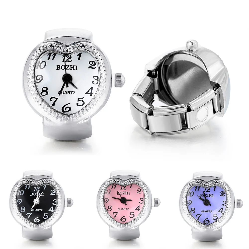 

URING красочные часы с сердечком на палец, римские кварцевые часы из нержавеющей стали, итальянские очаровательные кольца, ювелирные изделия для женщин и дам