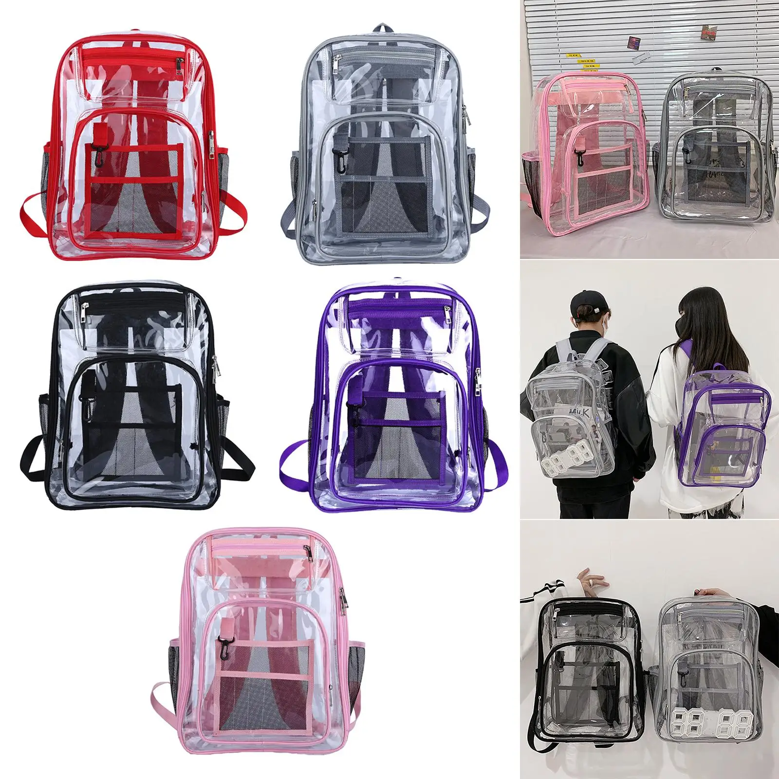 

Clear Backpack Heavy Duty Waterproof Portable Durable Adjustable 2 Way Zipper