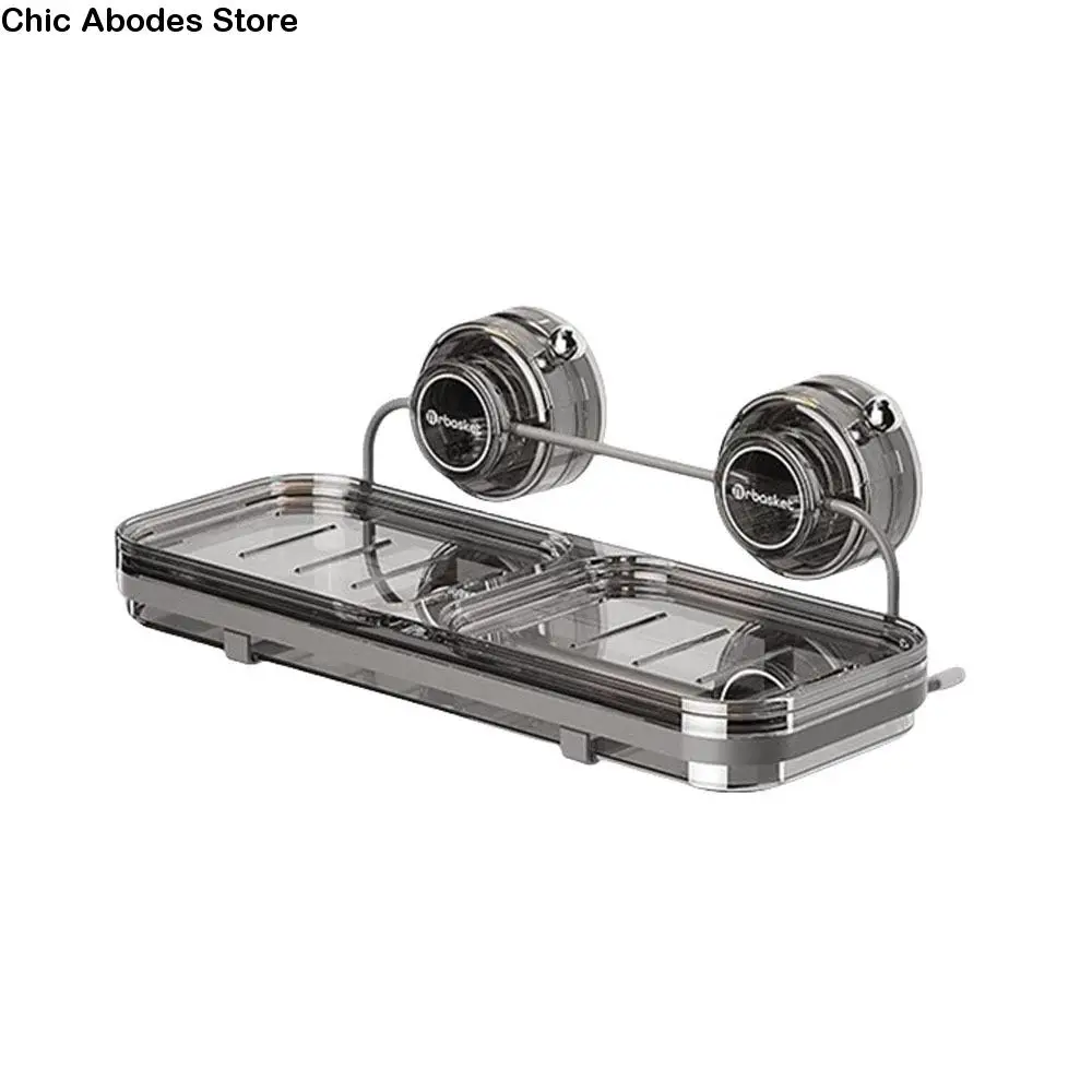 

Practical Plastic Suction Cup Soap Dish Punch Free Wall Mounted Shower Soap Holder Drainable Double Soap Dish for Home