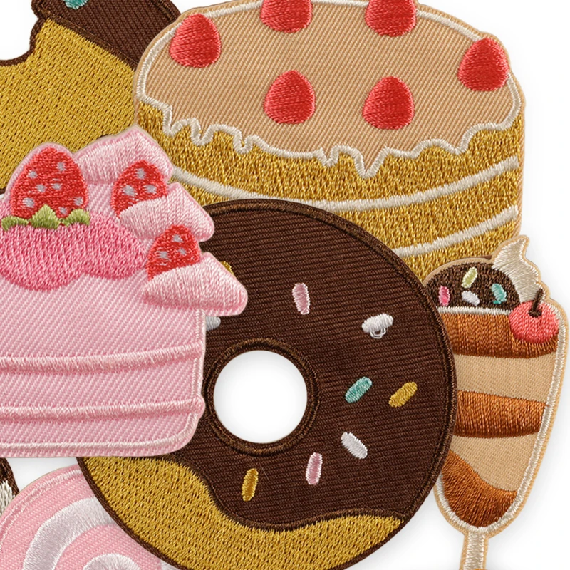 12 stücke Kuchen Lebensmittel Nette Selbstklebende Eisen Auf Patches Für Kleidung Kinder Gestickte Aufkleber Pack Stoffe Lot Jacke Hut nähen Diy – Detail 5