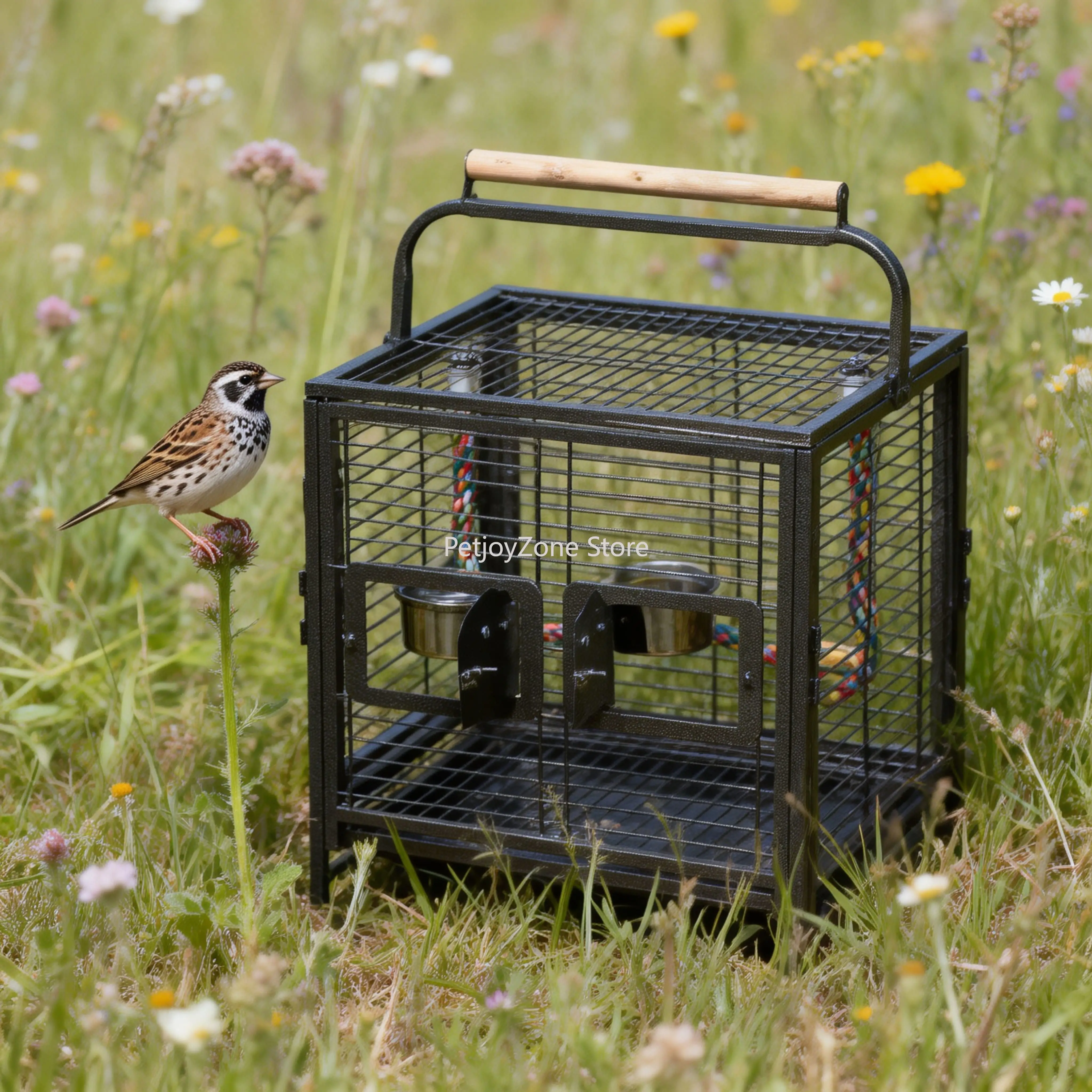 

Travel Carrier Bird Cage Iron Portable Lightweight Easy To Assemble Frame Simple Modern Design For Small Parrots Cockatiels