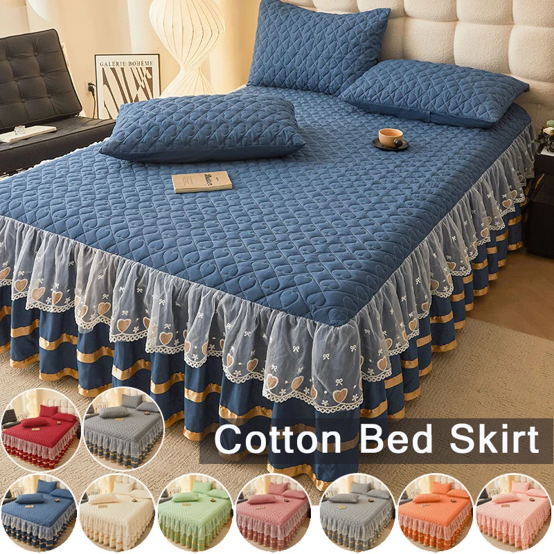 

1pc Luxury Lace Cotton Bed Skirt Easy Removal,Breathable Soft Comfort Fitted Sheet with Thickened Warmth for Autumn and Winter