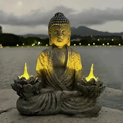 Zen-Inspired Solar-Powered Buddha Statue with LED Light - Resin Garden & Entryway Decor, Outdoor Ornament