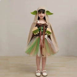 Cosplay Yoda Baby Grogu Costume Cos Mandalorian Fluffy Skirt Children's Performance Dress Halloween Party Girl Costume