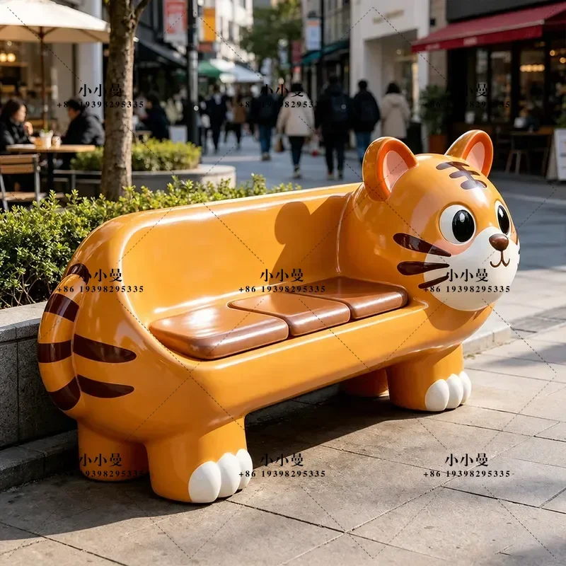Cartoon Tiger Rabbit Fiberglass Seat Outdoor Commercial Street Resting Chair Mall Display Stool Durable Public Seating