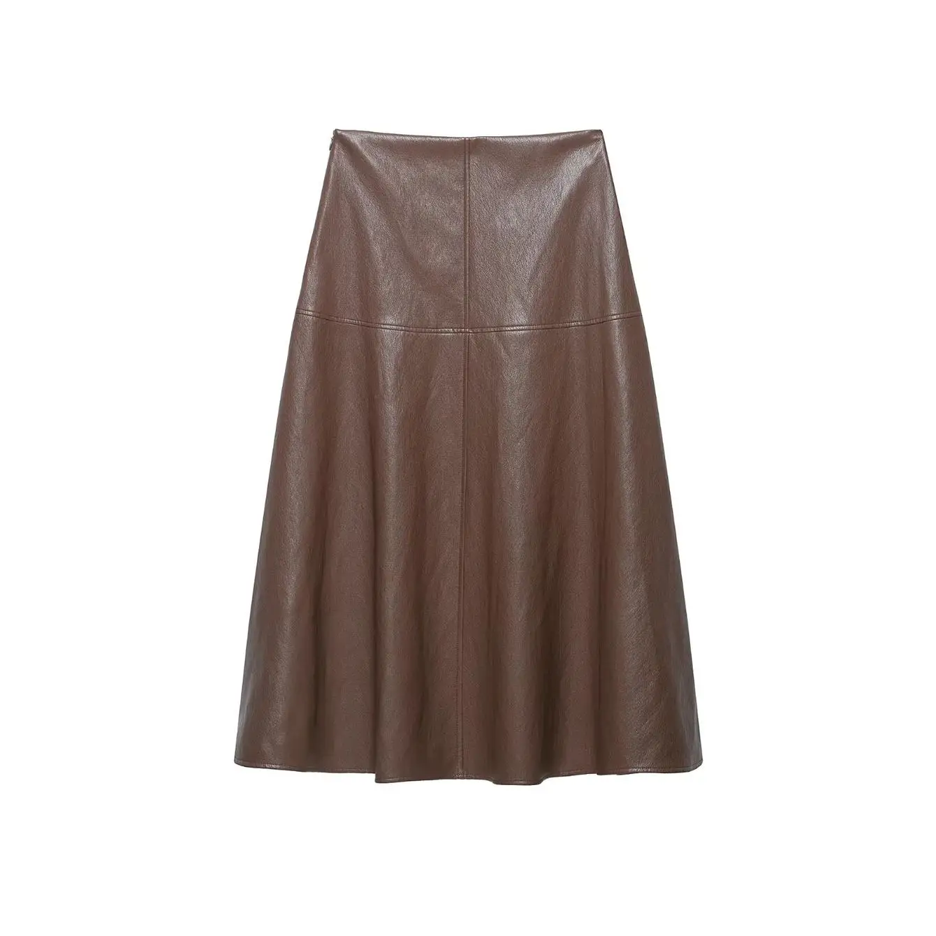 TFMLN Damen Midirock mit hoher Taille, A-Linie, aus PU-Leder, langer Rock, elegant, modisch, einfarbig, für das Büro, Damenrock, Herbstneuheit – Detail 3