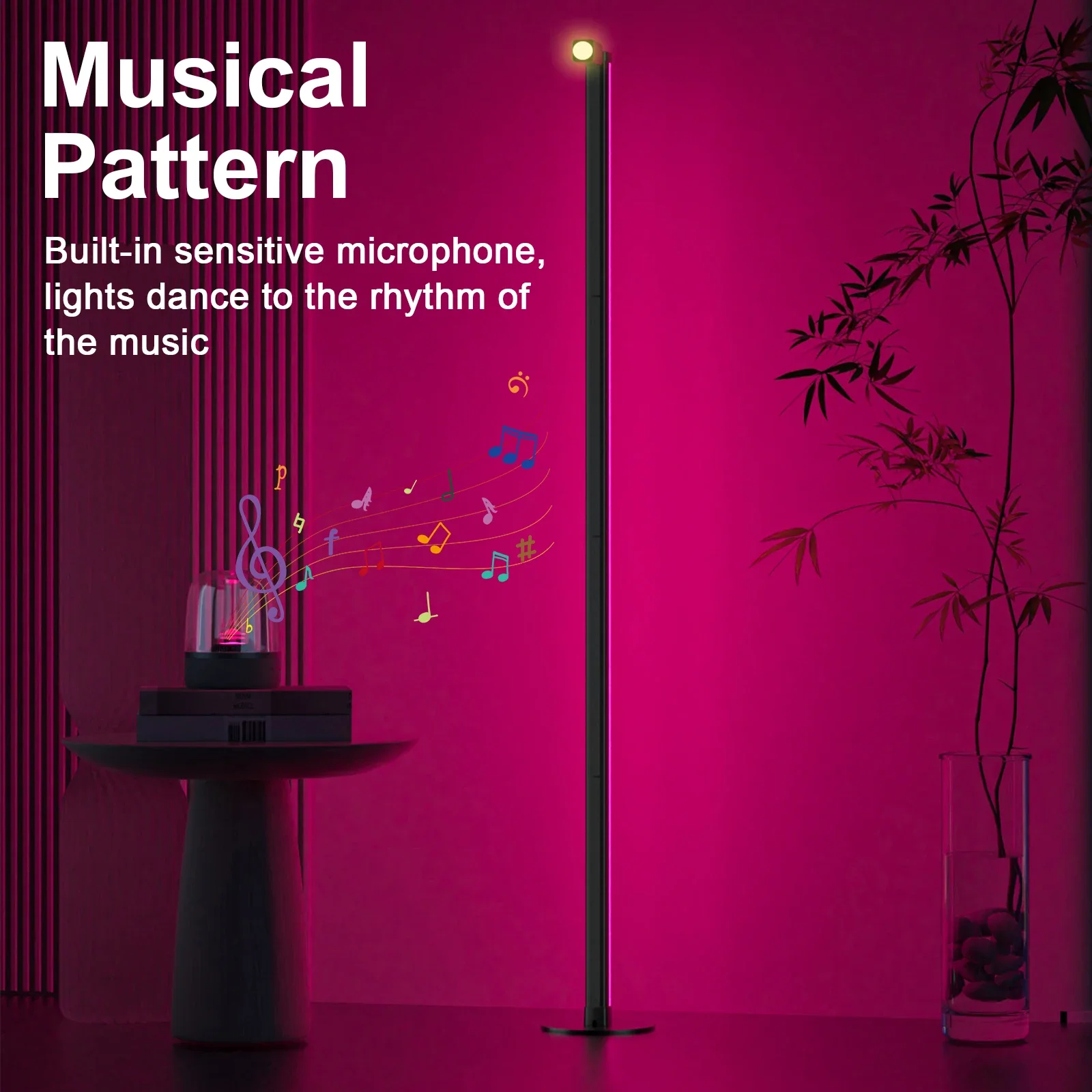 عكس الضوء RGB مصباح أرضي للزاوية التطبيق الذكي DIY الارتفاع واللون 142 سنتيمتر 4 أقسام LED المزاج ضوء مع ضوء القراءة للديكور المنزل