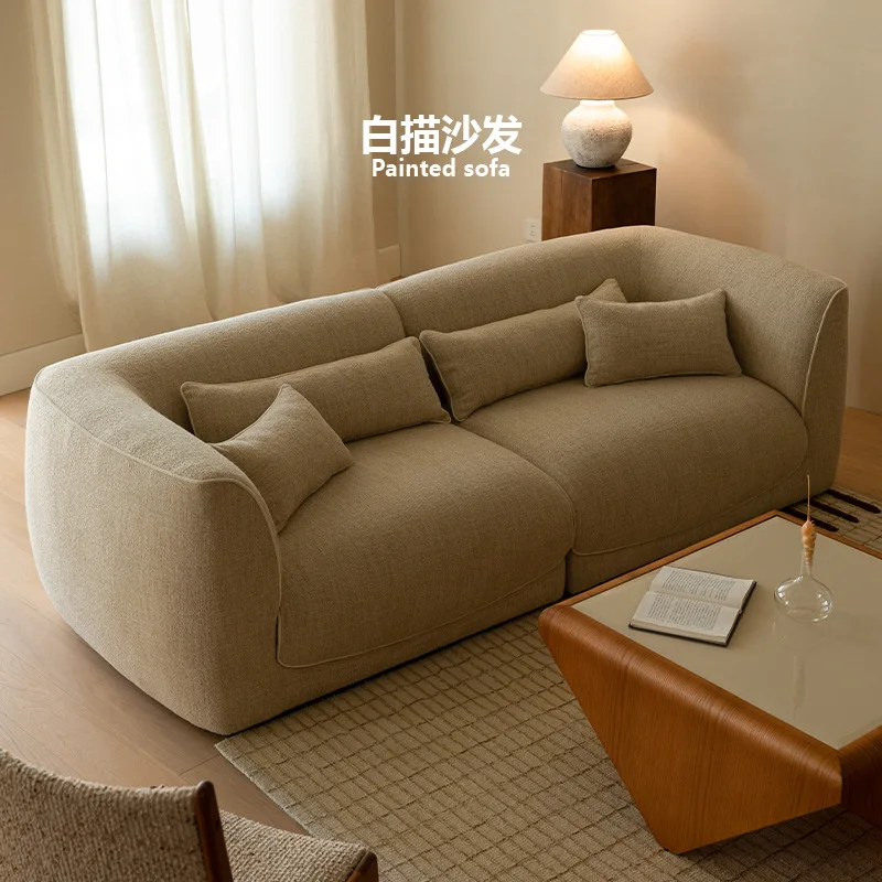 Cream wind living room white drawing sofa straight row fabric cotton and linen lazy creative simple antique new Chinese three