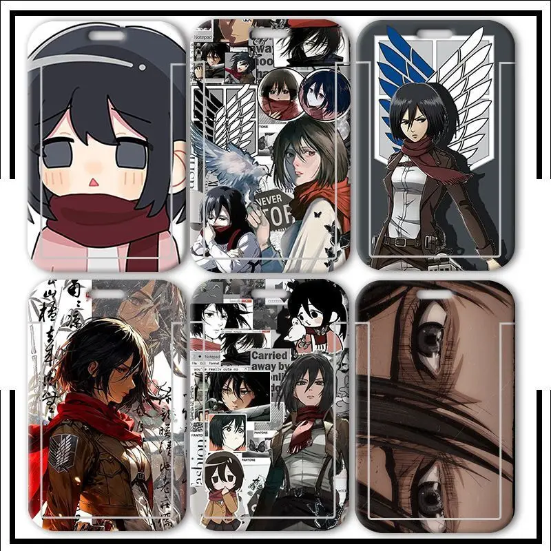 Attack On Titan Mikasa Ackerman Student Cover Set Bus Access Bank ID Holder Retractable Credit Card Protective Sleeve