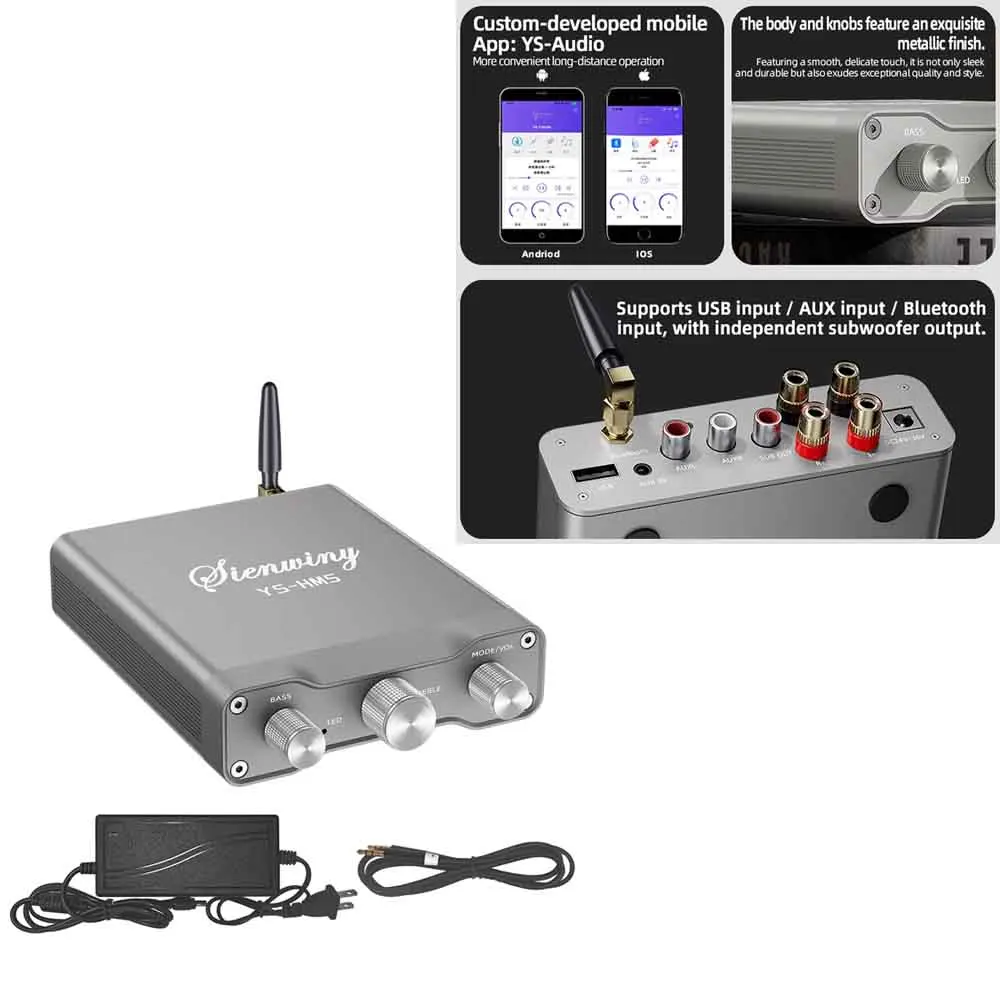 Digital Power Amplifier HiFi 2.0 Stereo 220Wx2 High Power Audio Amplifier DC24V-36V TPA3251 BT USB AUX Input Banana Speaker Jack