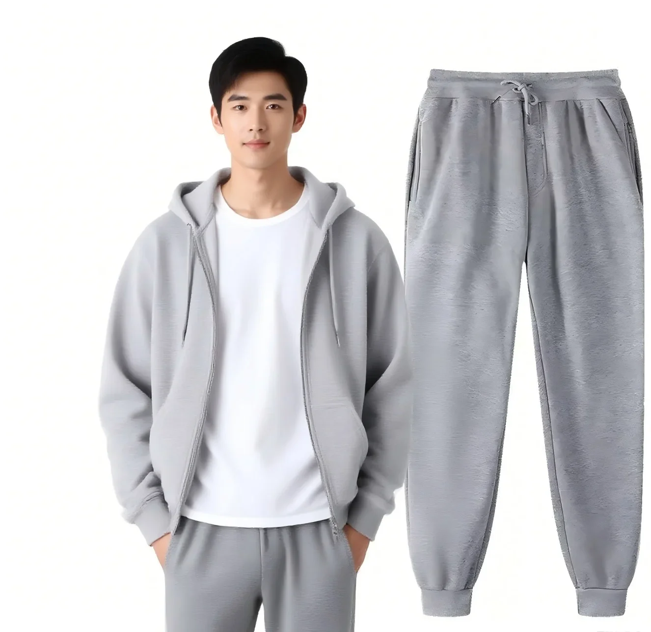 

New Men Women Tracksuit Hoodies Casual Solid Color Thick Pullover and Long Pant 2-piece Set Men Autumn Fleece Jogger Sports Suit
