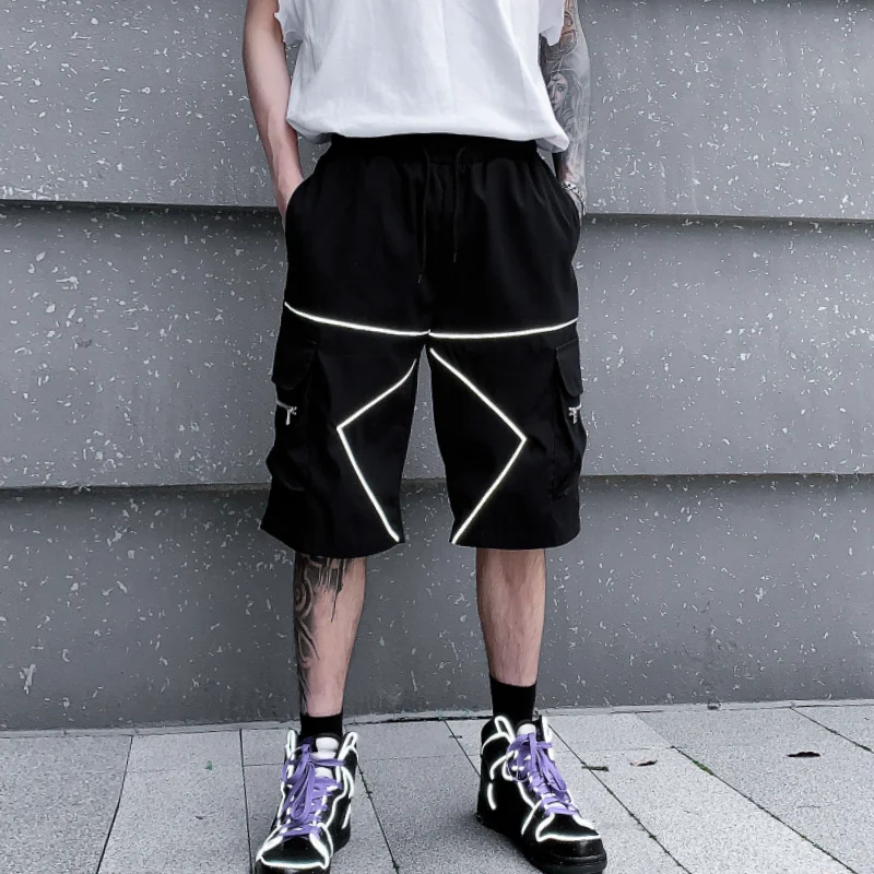 Summer Cargo Shorts Men High Street Casual Short Pants Male Reflective Design Men Woman Shorts Fashion New Streetwear