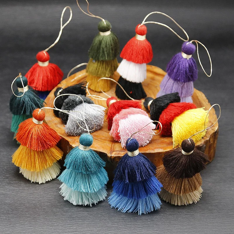 

1/2pcs Cotton Tassels for Crafts Tri-Layered Tassels with Hanging Loop for Crafts Jewelry Making Bookmark Clothing Accessories