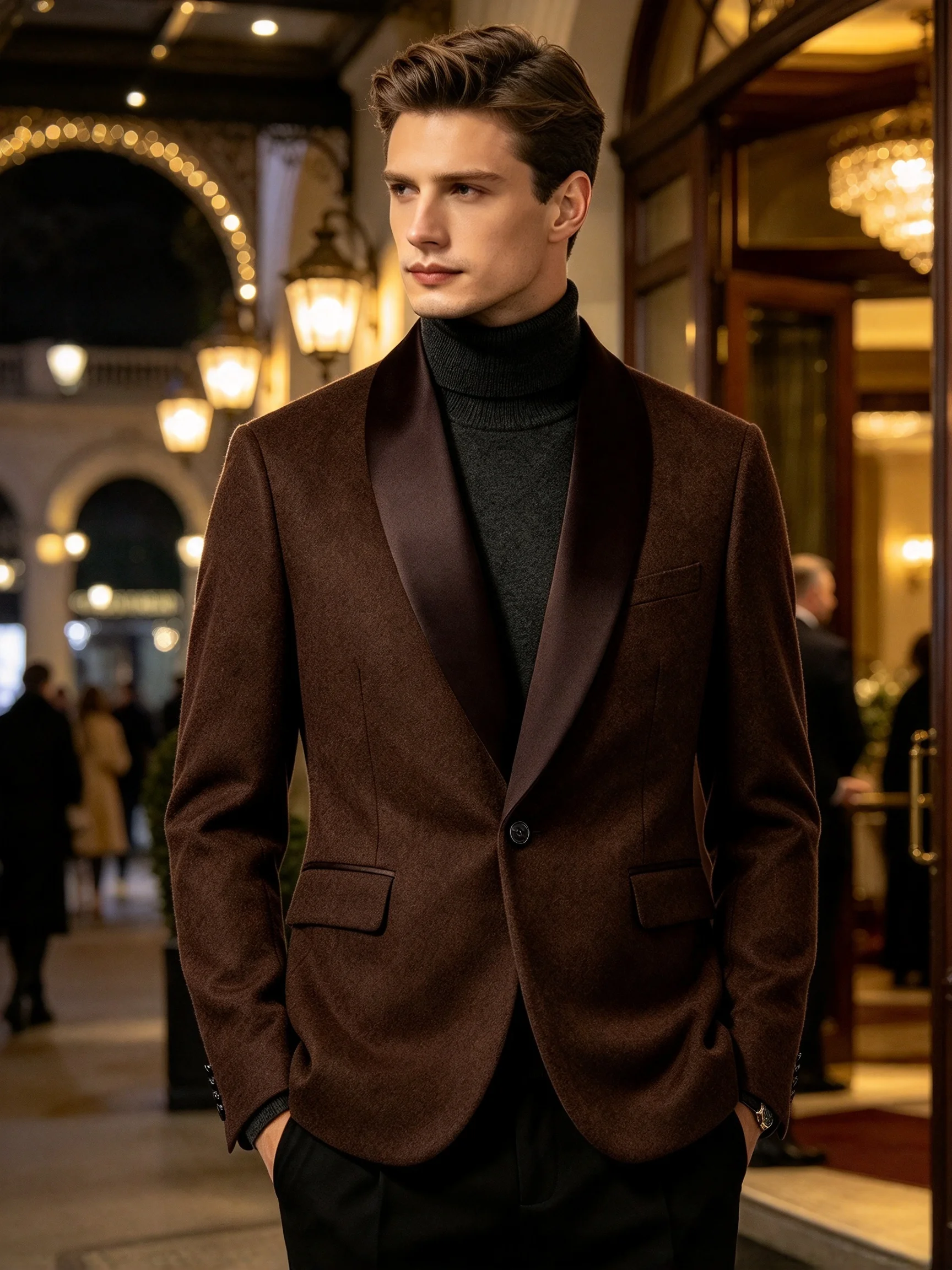 Men's Shawl Lapel Blazer Wool Blend One Button Suit Jacket Formal Wedding Party Tuxedo Coat Business Evening Prom Male Outerwear