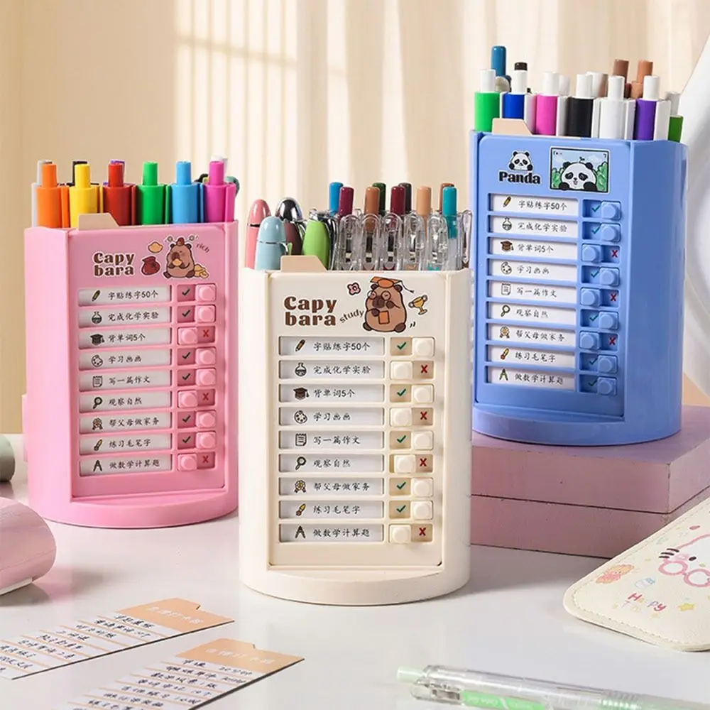 

Self-discipline Punch 360° Rotating Pen Holder Schedule Memo Plastic Pen Pencil Organizer Multifunctional Chores Checklist