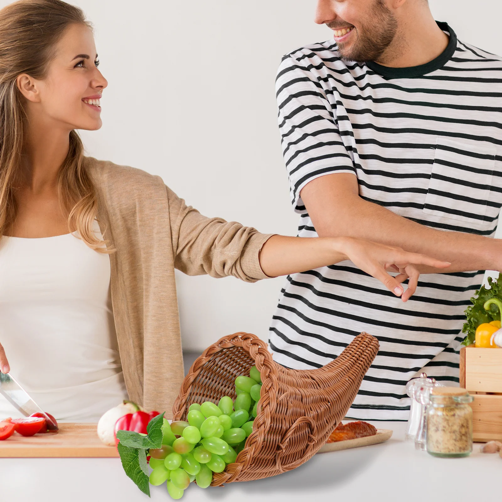 

Small Cornucopia Basket Woven Multipurpose Storage Elegant Table Centerpiece Home Kitchen Decor Fruit Snacks Serving