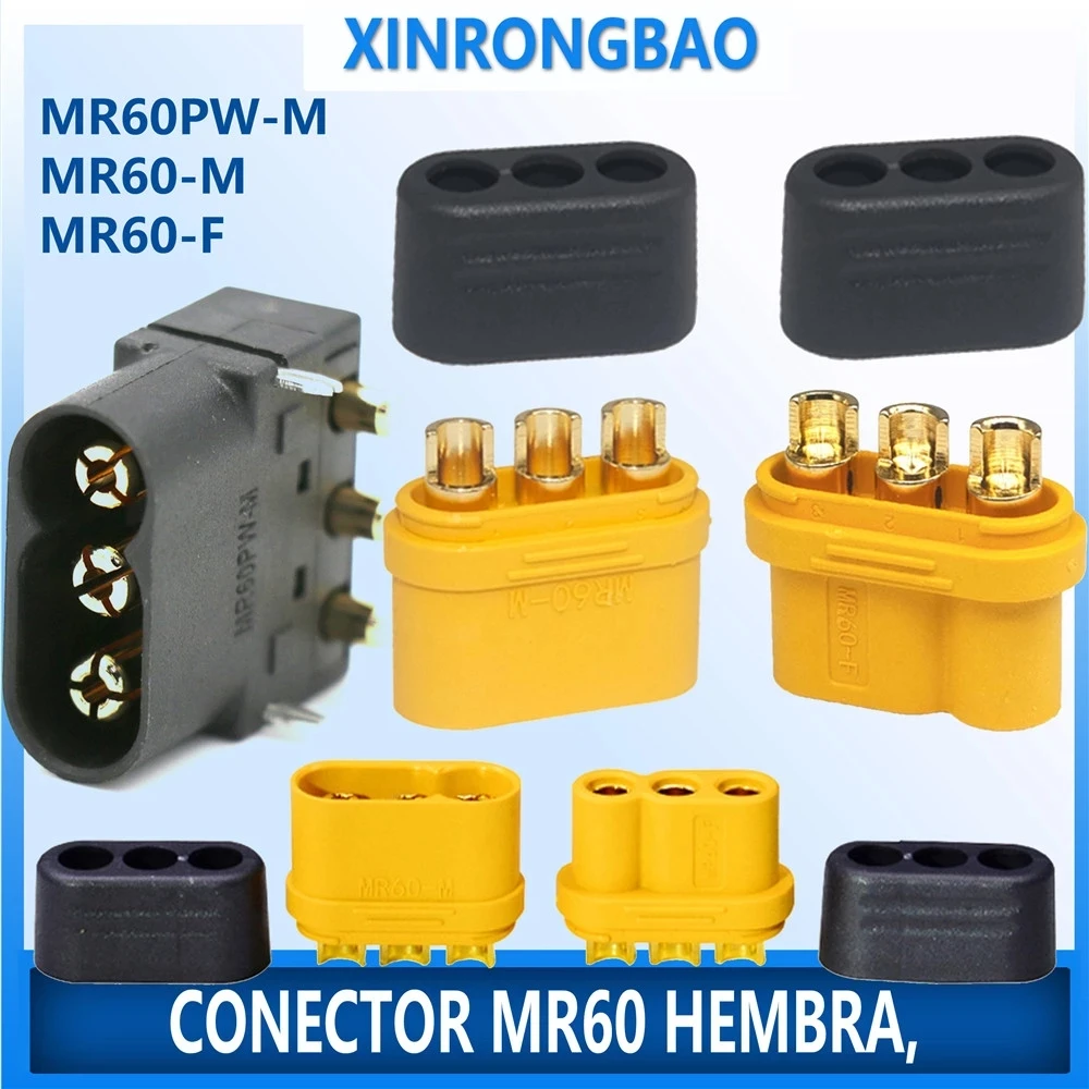 MR60 Connectors with Protective Cover 3.5mm Sleeved 3 Core Plug Interface Connector for RC Model MR60PW Male MR60 Female MR60PF