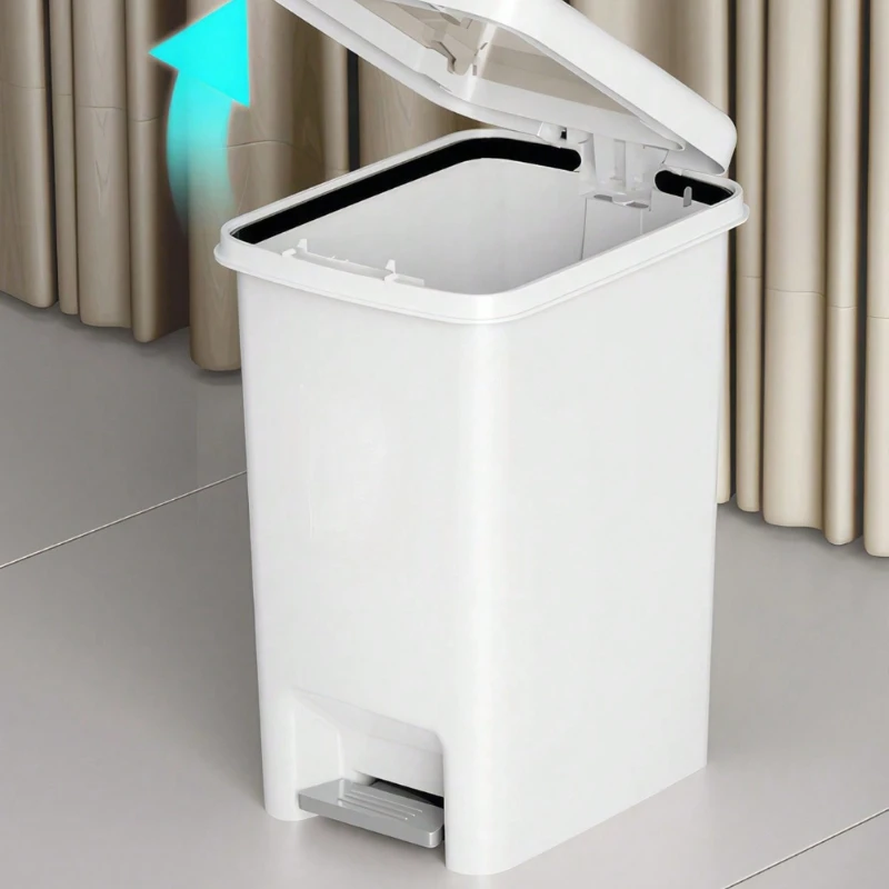 Plastic Foot Pedal and Pressing Button Type Trash Can for Home Use in Bathroom Kitchen Living Room Trash Bin