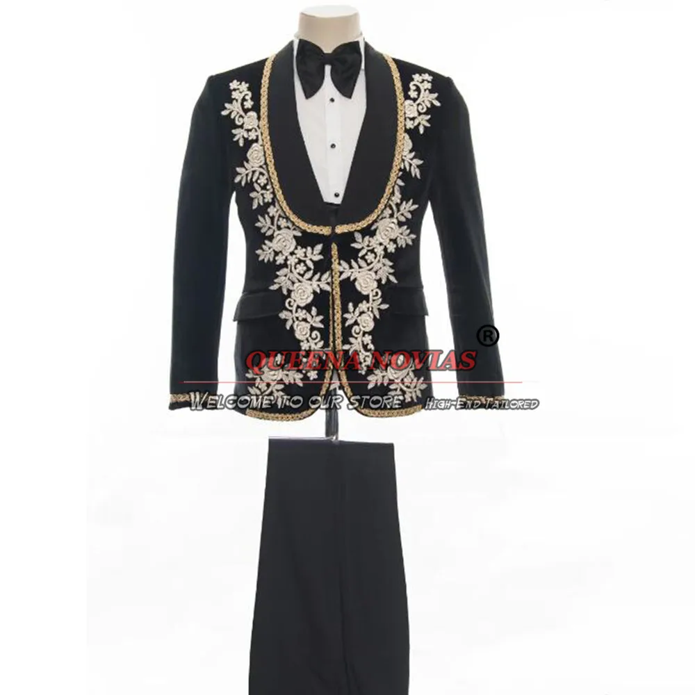 Trajes de hombre negros para boda, esmoquin Formal para novio, chaqueta con solapa, chaleco y pantalones, 3 piezas, 2024