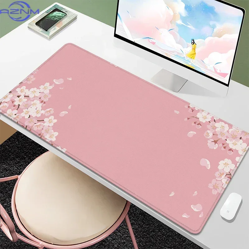 Purple Blossom Deskmat Cute Pastel Purple Lilac Lavender Cherry Sakura Flowers Japanese Desk Mat Cute Kawaii Mousepad 900x400