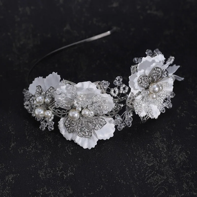 

Fashion White Floral Bridal Hair Crown Women Hairband Tiara Accessories Handmade Wedding Headpiece