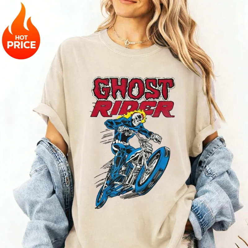 

Футболка оверсайз Ghost Ride Marvel для мальчиков и девочек, летняя коллекция 2026, семейная одежда для родителей и детей, винтажная повседневная футболка с коротким рукавом для мужчин и женщин