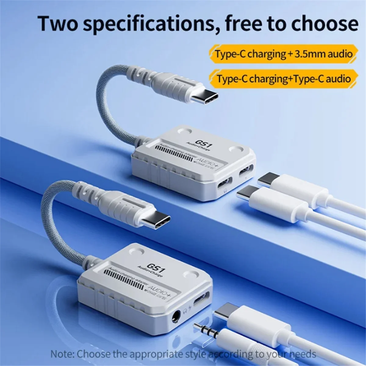 T85C  GS1 2-In-1 Headphone Converter Type-C Interface Supports 60W Fast Charging for Mobile Phones and Tablets 3.5MM+TYPEC