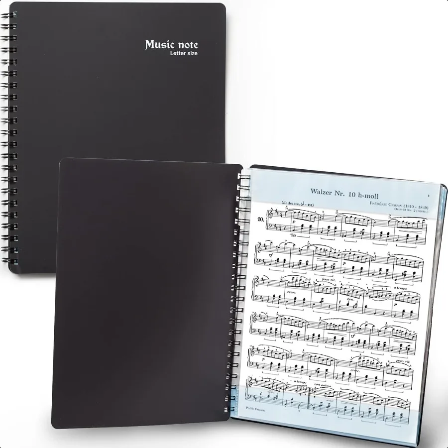 

Sheet Music Folder 1 Pack Black 40 Sleeves Display 80 Pages Spiral Binder Organizer for Music Stand Fits Letter Size 8.5 x 11 I