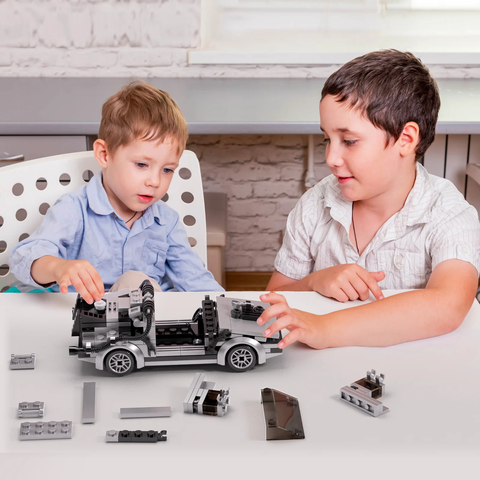 BuildMoc-O DeLorean Time Machine Model Kit, Building Blocks Filme, De Volta Para o Futuro, Tijolos De Carro, Brinquedos Para Crianças, Presente Infantil