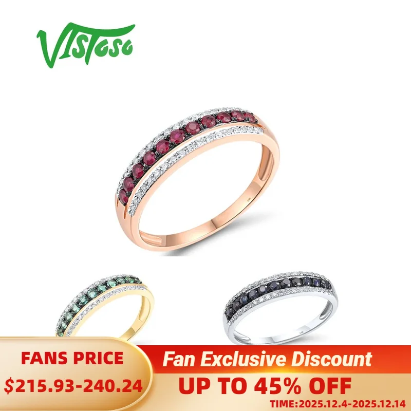 

VISTOSO Pure 14K 585 White Yello Gold Ring For Women Sparkling Diamond Blue Sapphire Ruby Emerald Trendy Wedding Fine Jewelry