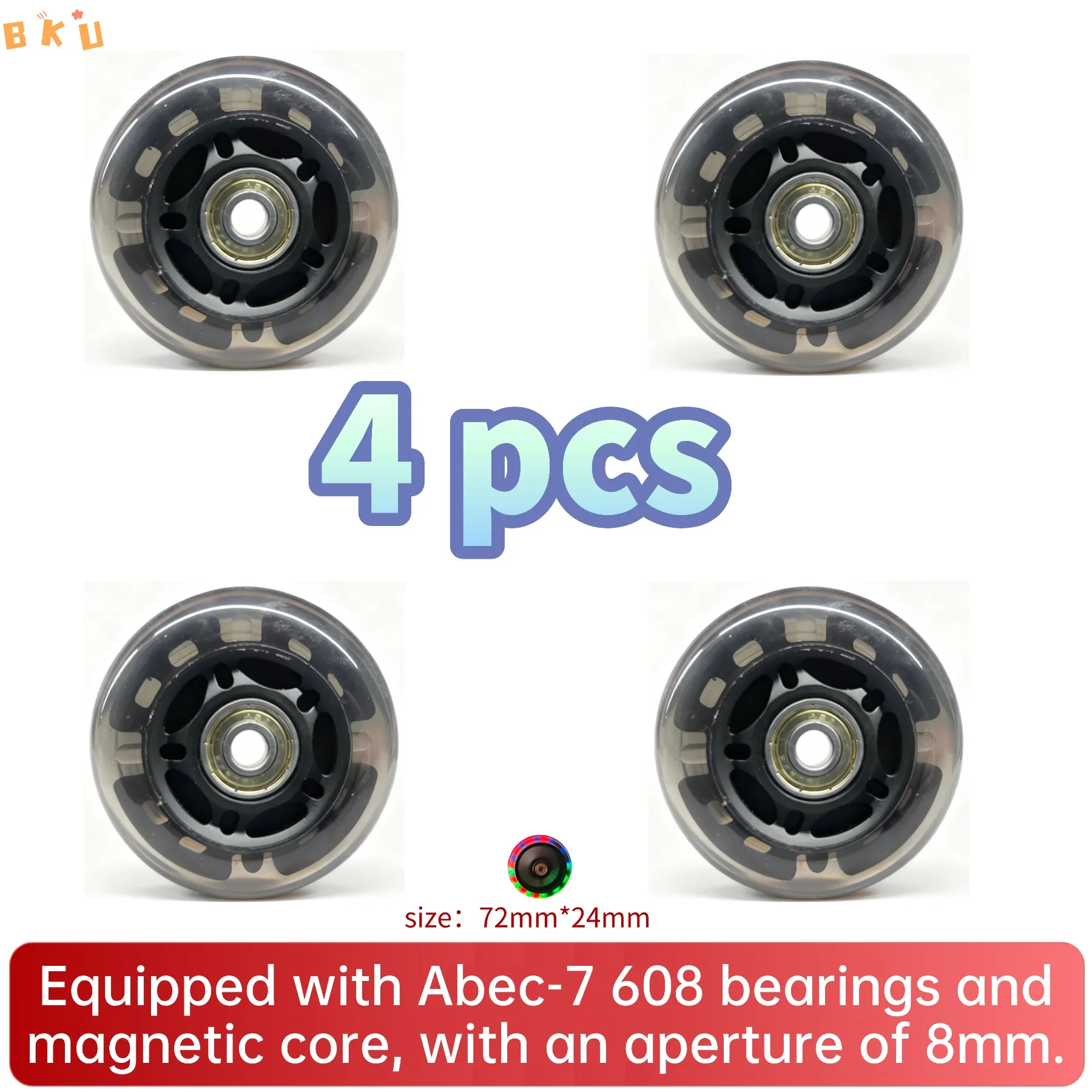 4-Pack Glowing LED Skate Wheels 72mm PU ABEC-7 Bearings, Multi-Color Light Up Wheels for Inline Skates, Scooters & Luggage