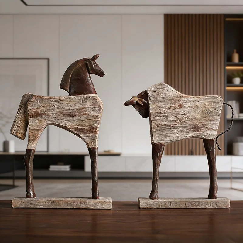 

Скульптуры лошадей и быков в деревенском стиле для скандинавского домашнего декора, минималистичный дизайн, идеально подходят для гостиной и демонстрации на полке