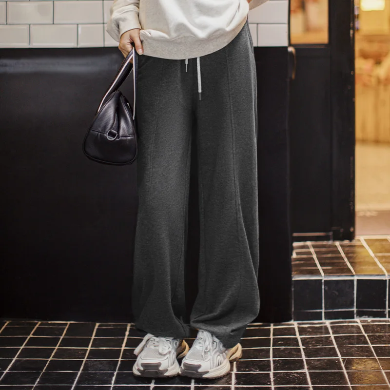 Maden Straight Solid-color Sweatpants Casual with Elastic Waist Drawstring Trousers for Women's Fall and Winter Versatile Pants