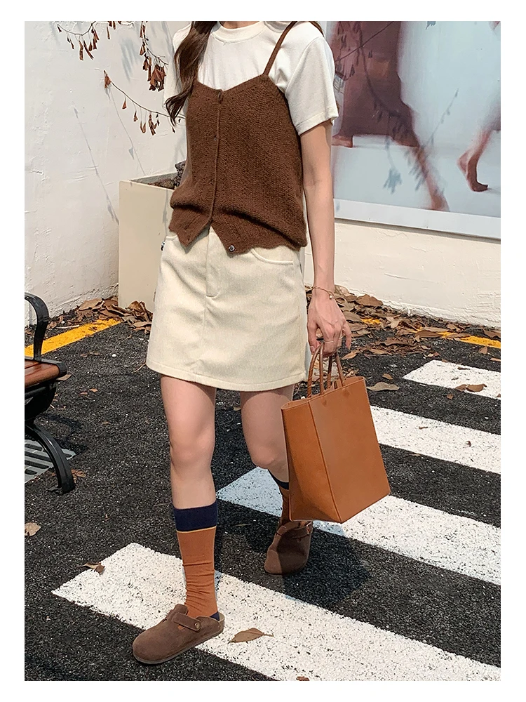 Hochtaillierter Schlankmachender Damenrock Herbst Winter Cord Baggy A-Linien-Minirock Koreanischer Stil Vielseitiger Vintage-Kurzrock 2026 – Detail 9