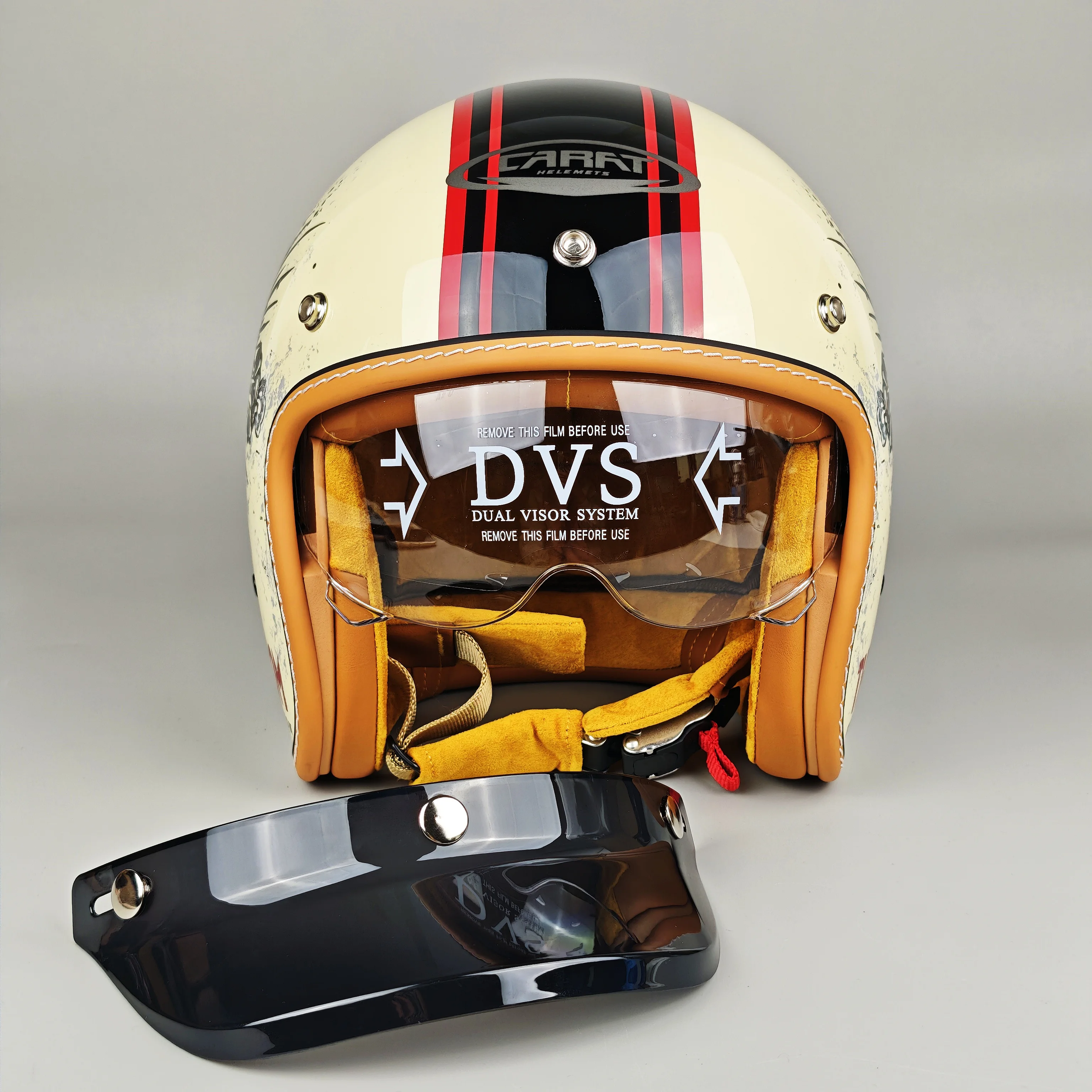 

Motorcycle XL 59-60cm 23.2-23.6in Open Face Helmet Dual Lens Sun Visor Face Shield Top Lightweight Scooter Bike Retro 3/4 Helmet