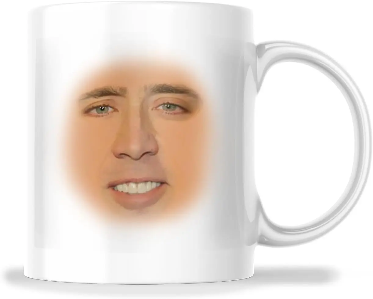 Nicolas Cage Face Meme Mug - Funny NIc Cage Plain Face Joke Mug - 11 Oz Mug Great Gift For Holiday Birthday Christmas - Premium