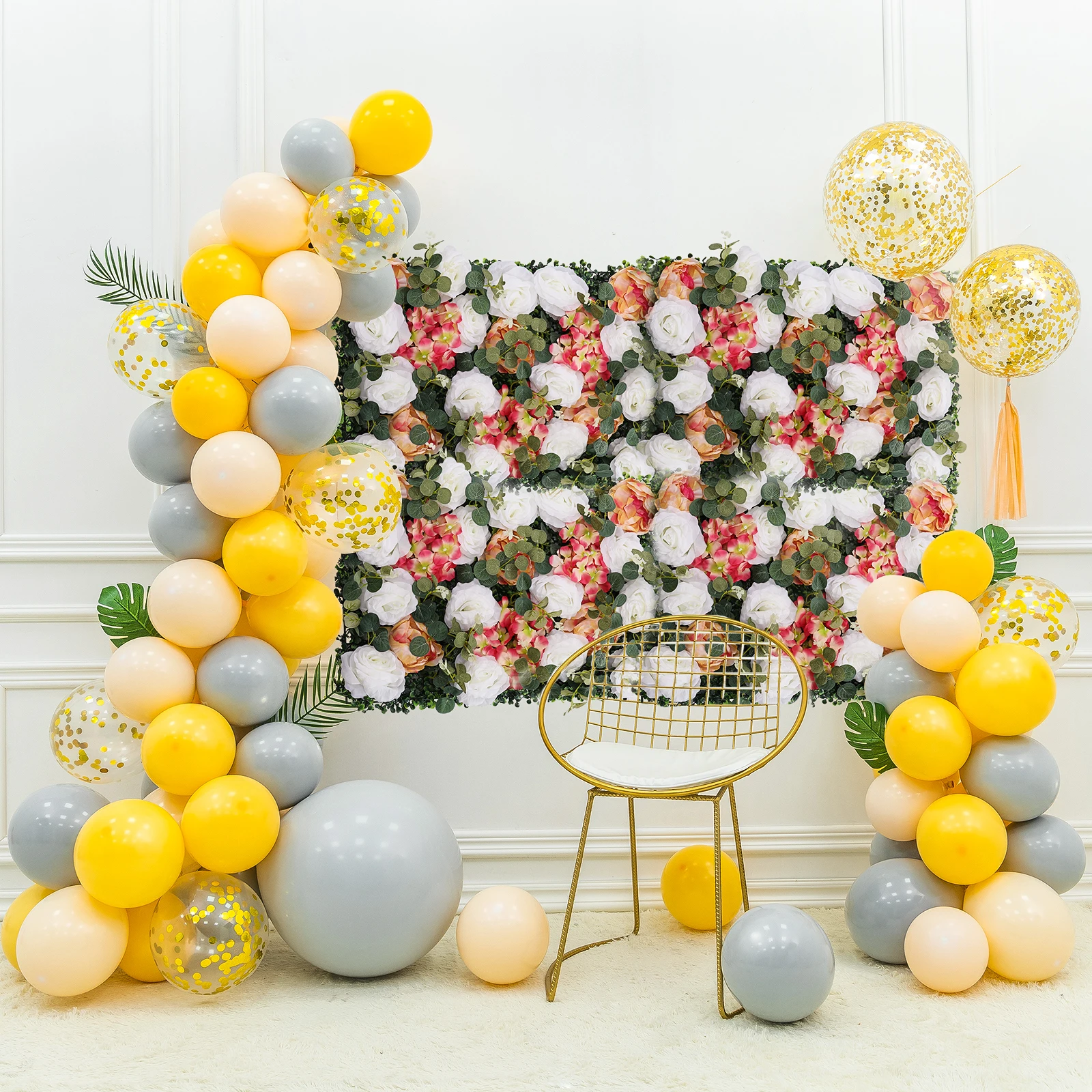 

6 Plant Flower Walls - Milan White Rose Bubble Champagne Peony Eucalyptus -60 * 40cm