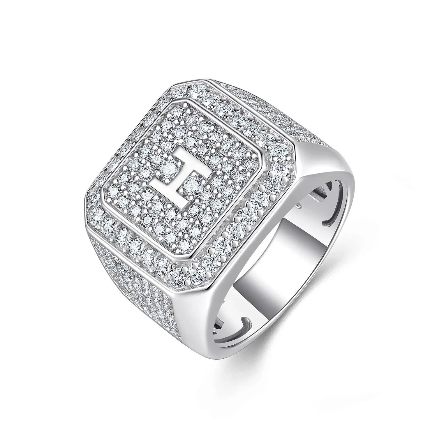 

European and American men's hip-hop ring, Moissanite, 925 silver, large size, trendy men's custom OEM ring, light luxury fashion